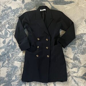 Tahari Black Long Sleeve Blazer Dress with Gold Buttons